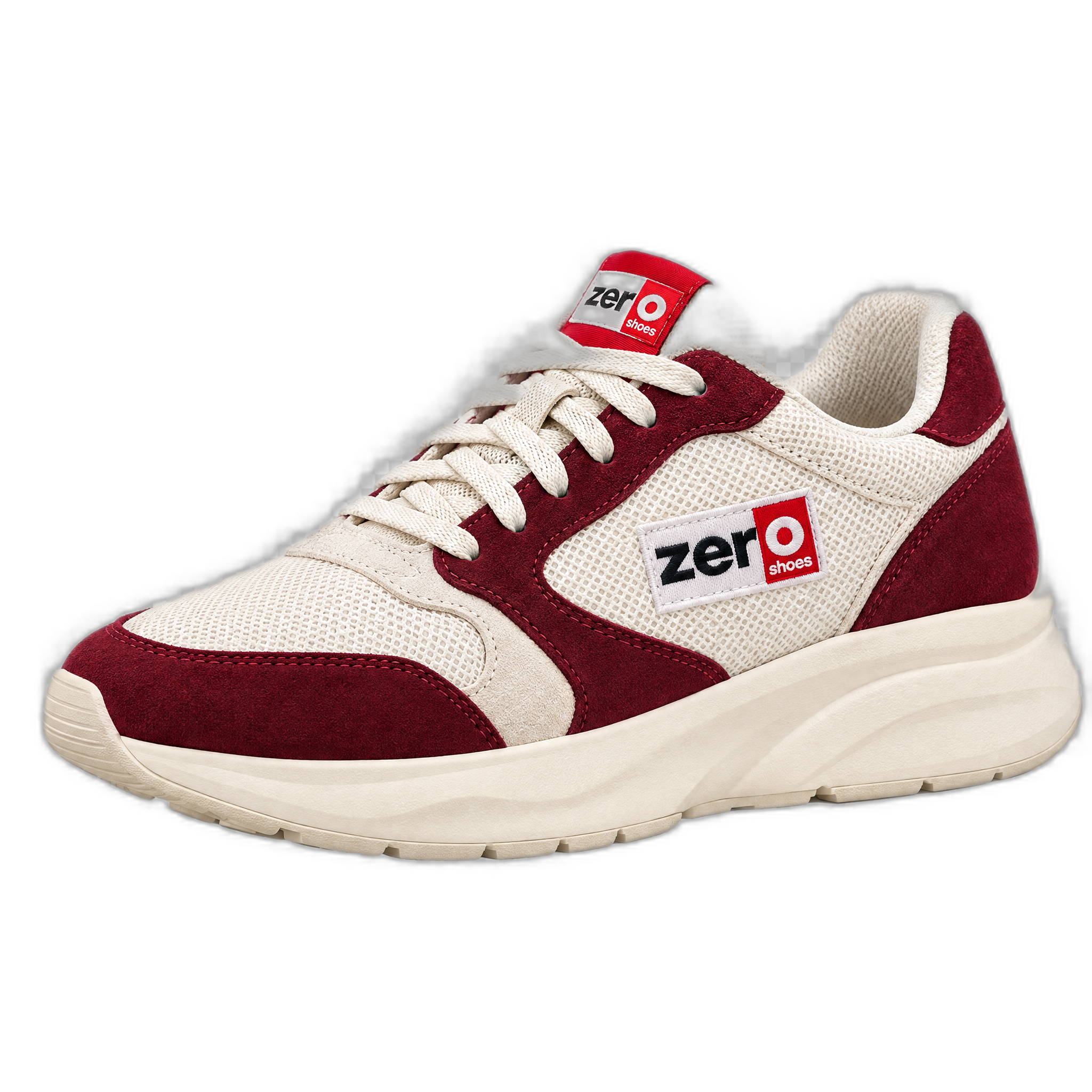 Tênis conceitual ZeroShoes em marfim e vermelho